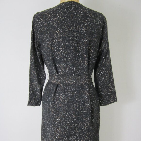 A/X Armani Exchange Women 2 Black Fleck 3/4 Sleeve Dress Sash Belt Pleats XS - Picture 2 of 11